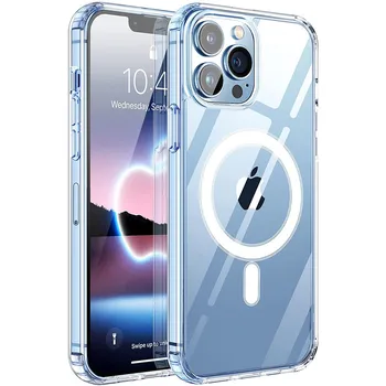 tpu acrylic clear transparent phone case magnetic original case for apple iphone 13 14 pro max wireless charging phone case