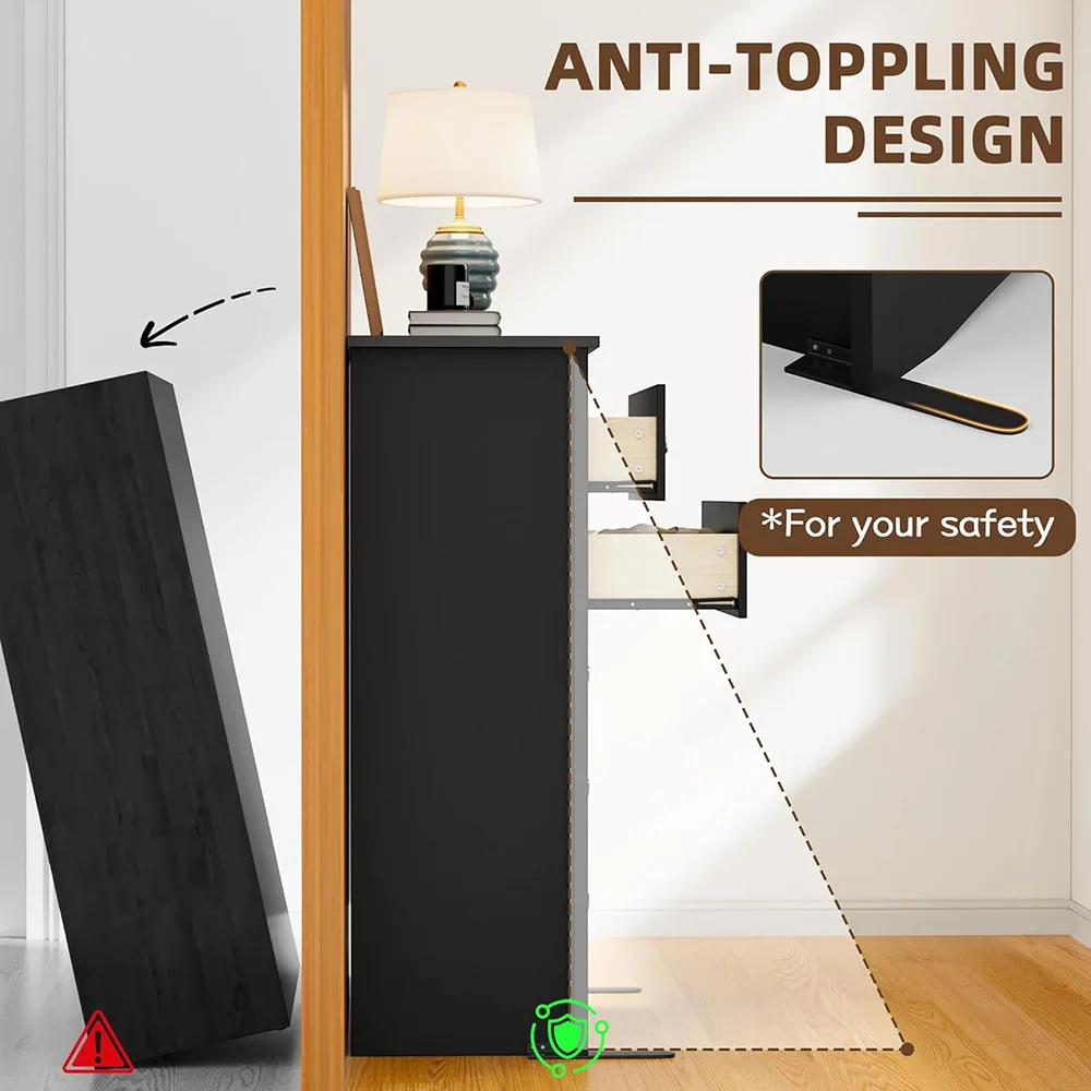 product tall modern wooden dresser with 5 drawers mdf panel storage for bedroom and living room black-5