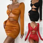 New Arrival Fall Feels Dress Crisscross Cut Front Long Sleeves Club Skirt
