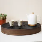 Oval Bamboo Tea Tray With Water Storage For Kungfu Tea Serving Solid Bamboo Wood Tea Tray Box