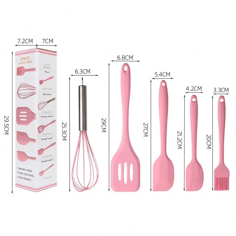Factory Wholesale Home and Kitchen Accessories 5Pcs Heat Resistant Food Silicone Kitchen Utensils Cooking Spatula Set