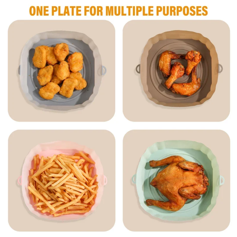 product reusable silicone baking tray air fryer pan liner non stick food grade round square basket heat resistant eco friendly washable-3
