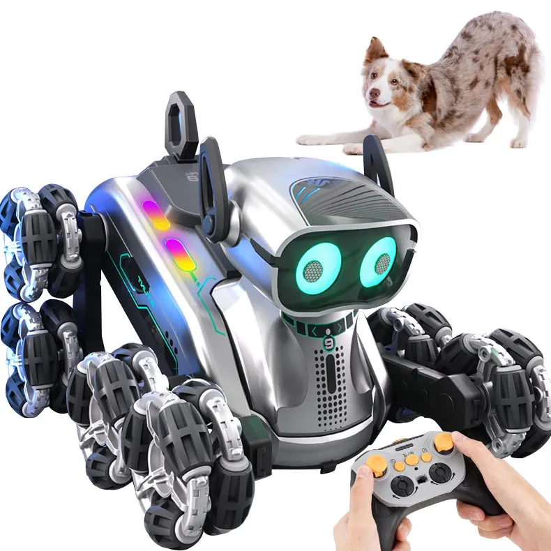 2.4ghz Control Robot Dog Eight Wheels Drive Rc Dog Car Color Light Remote Control Robotic Puppy Toy With Sound Touch Ear