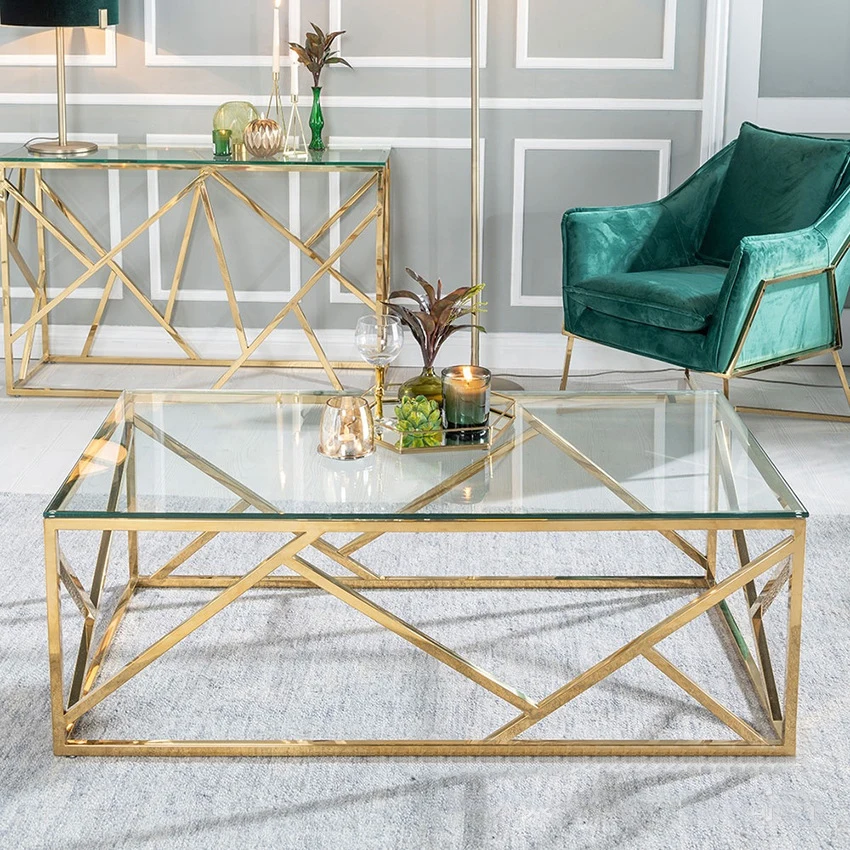 Transparent Glass Top Gold Stainless Steel Frame Coffee Table Buy