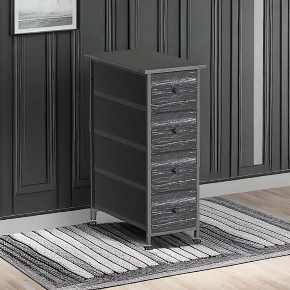 product modern 4 drawer dresser storage tower with steel frame and wood top slim narrow bedroom dresser with removable fabric drawers-0