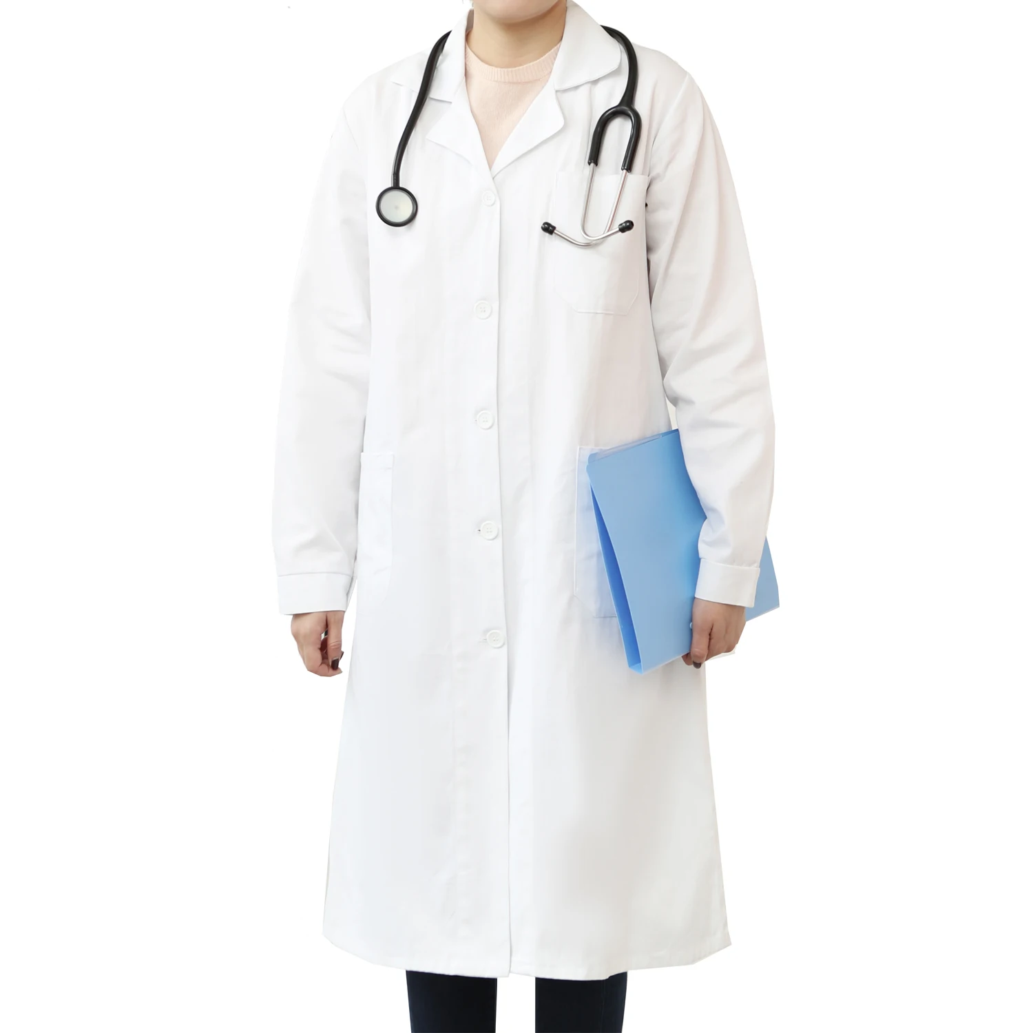 Unisex White Lab Coat Medical Doctor Nursing Hospital Uniform Long Coats Jackets 