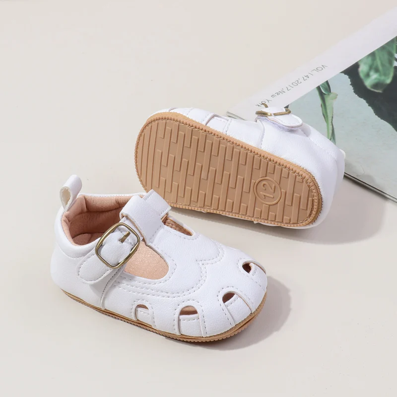 High Quality Baby Girl Toddler Formal Shoes Summer Loophole Design Small Leather Flat Breathable Anti-Slip Solid Pattern manufacture