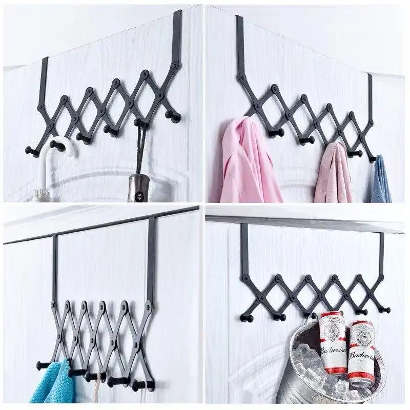 Stainless Steel Over the Door Clothing Organizer, Expandable Hanger Wall-mounted Hook,  Retractable Clothes Shelf Storage Rack