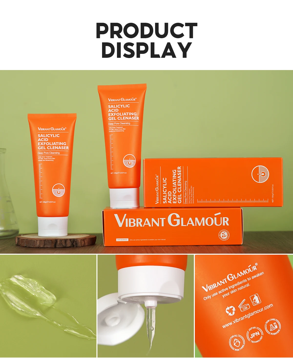 Vibrant Glamour Salicylic Acid Gel Facial Cleanser Deep Cleaning Face Moisturizer Wash for Adults