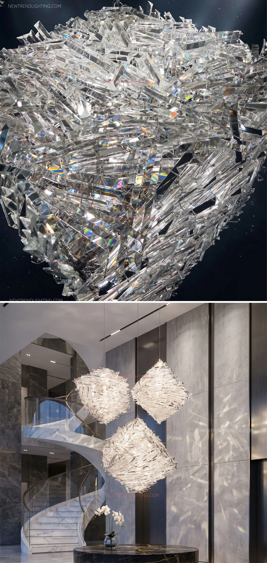 cpl 512 custom cascading crystal chandelier luxury bespoke led staircase lighting manufacturer for high end villas-3