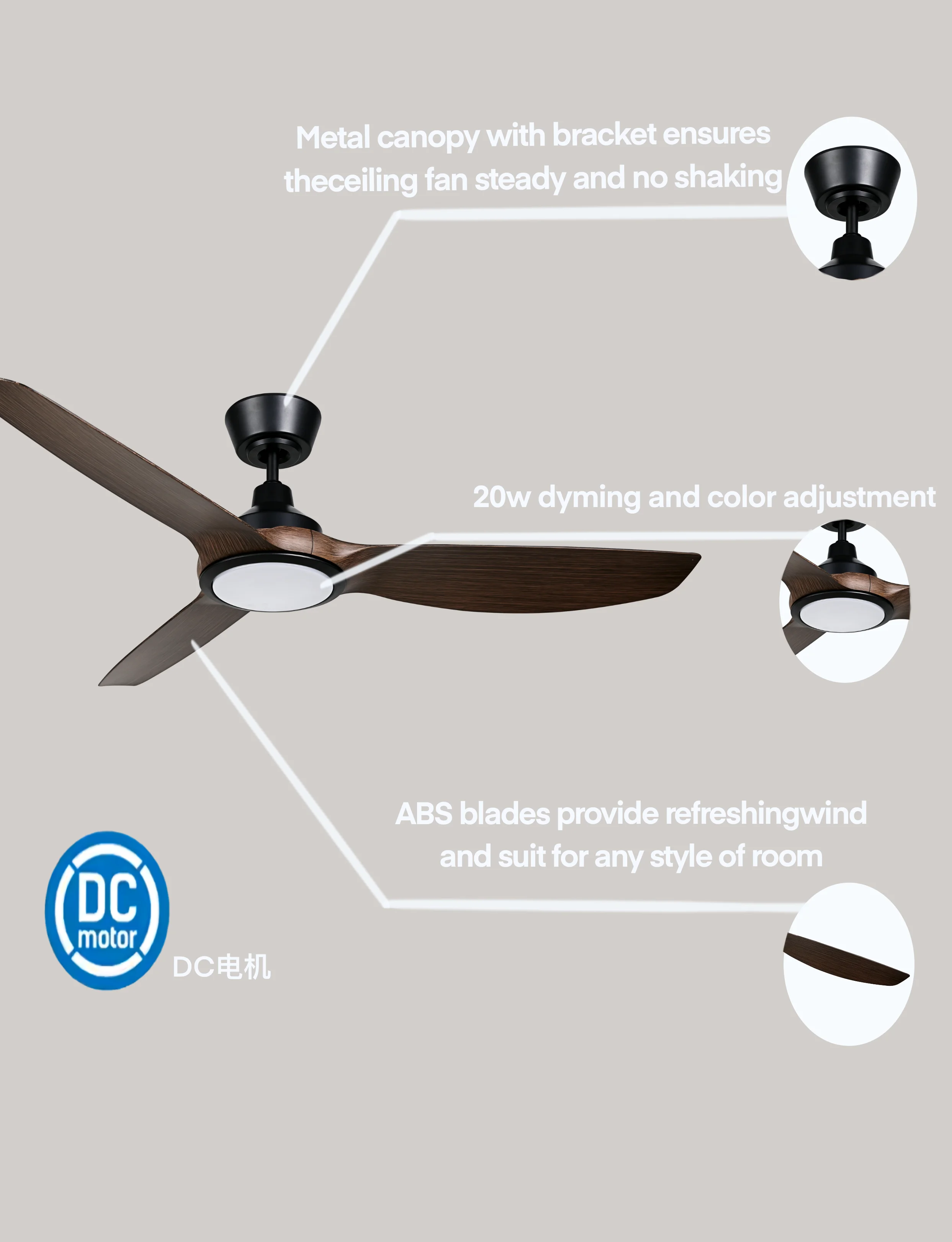 Ceiling Fan, 52-Inch, LED, ABS, 220V - detail 14