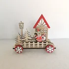 Ornament Kids DIY Christmas Gift Wooden Christmas Mini Car Pulls Santa Elk Penguin Home Desktop Ornament