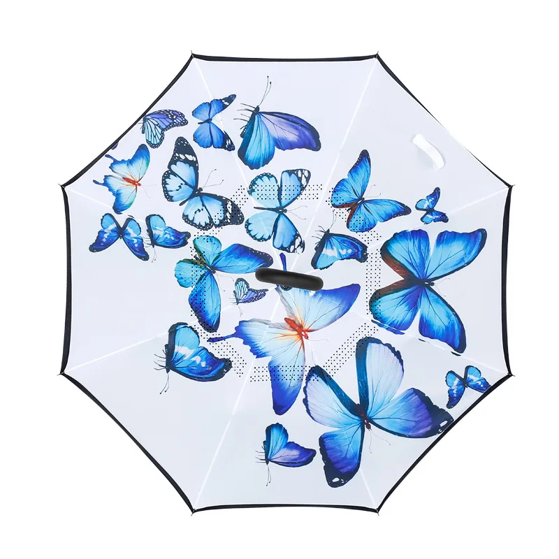 ZD080 Wholesale Large Double Layer Inverted Parasol Car UV Protection Straight Umbrella Big C-Shaped Handle Reverse Umbrella