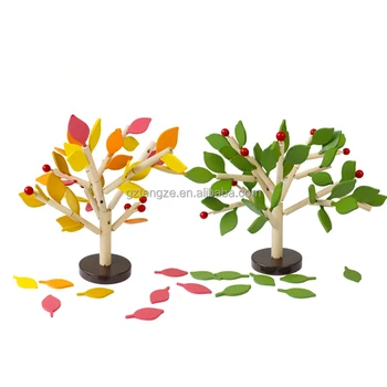 Put Leaf Tree Toys For Kids Assembled Tree Wood Green Leaves Building Block For Babay Educational Children toy