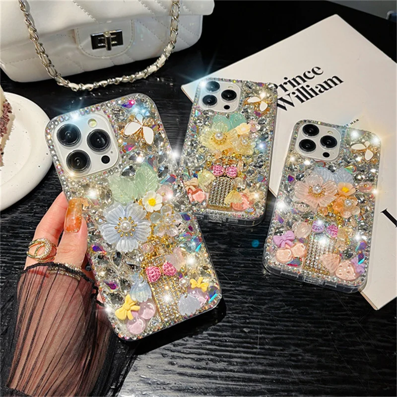 Beautiful Bow Perfume Bottle Flower Diamond Phone Case For iPhone 15 Pro Max 14 13 12 11 Xs Xs Max 7 8 Plus Crystal Back Cover