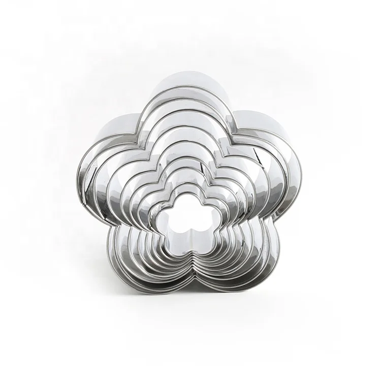 Stainless steel metal flower shape 3d diy manual press mould cookie stamp set