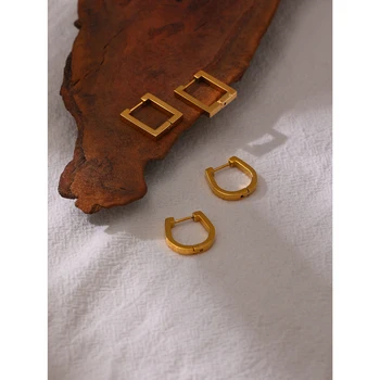 JINYOU 1702 Statement Square Golden Metal Hoop Earrings Stainless Steel Trendy Cheap Bulk Jewelry for Women