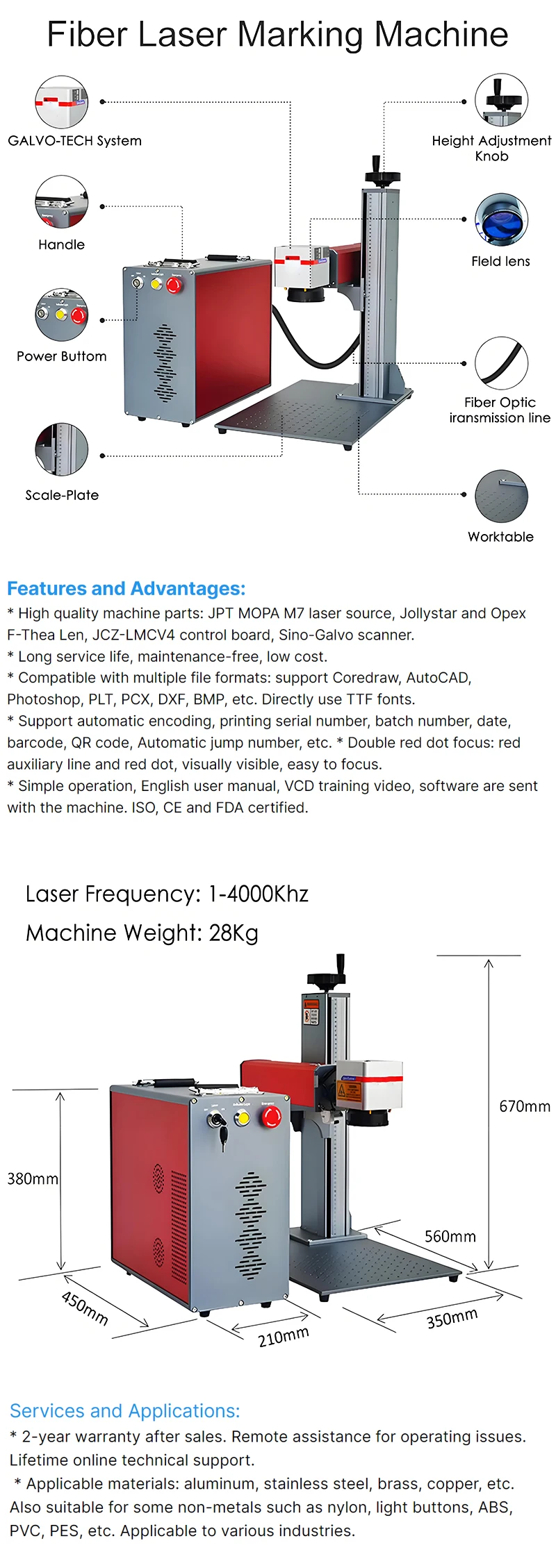 100W & 200W Split Mopa Fiber Laser Engraver & Marking Machines Glass & Gemstone CNC Machine Suitcase Supports AI DXF PLT Formats