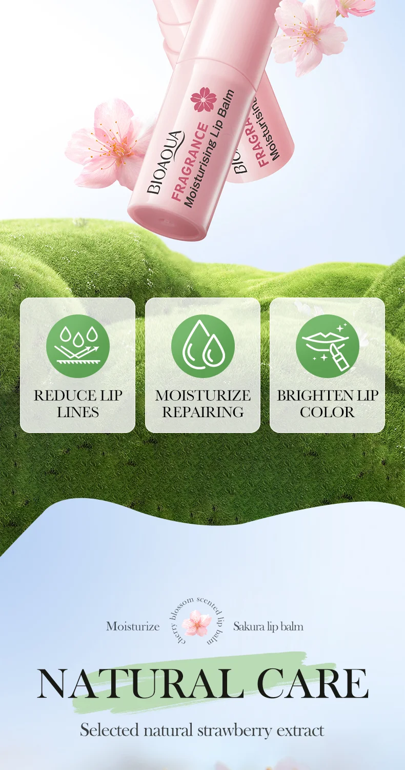 product hot selling oem bioaqua organic cherry blossom scented lip balm wholesale vitamin c moisturizing nourish cute lip balm stick-6