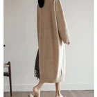Ladies Dress FYB Summer Ladies A Line Retro Color Matching Hollow Long Sleeve Knitted Dress
