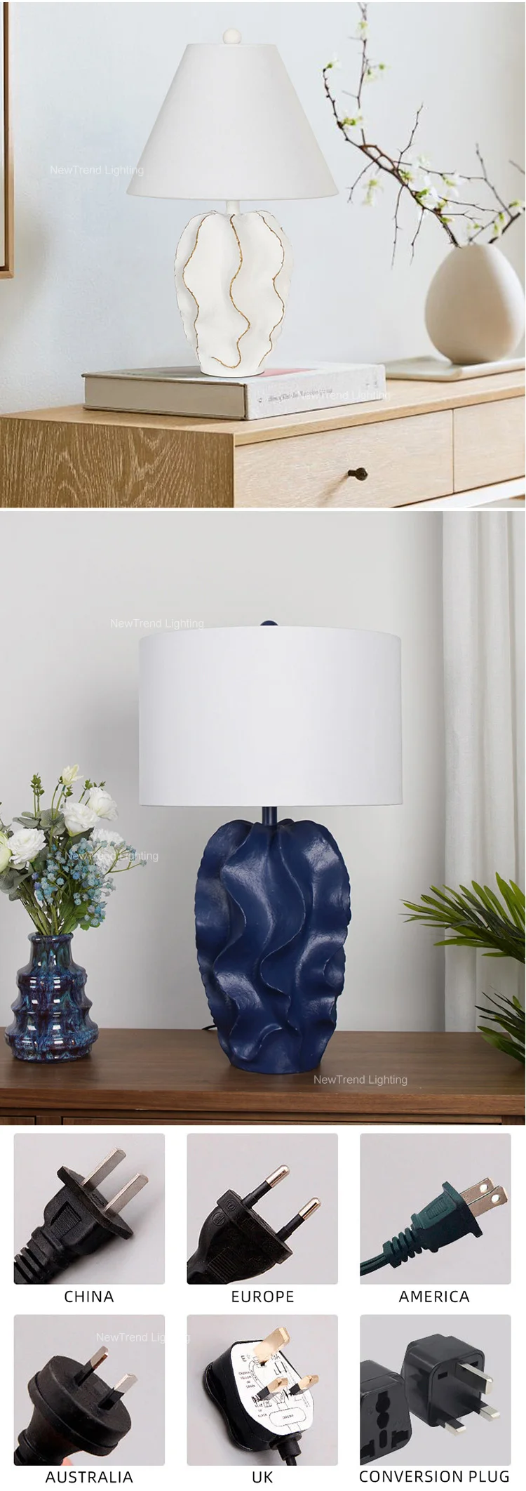 tr0024 elegant style indoor decoration room bedroom restaurant hotel resin fabric led table lamp-2