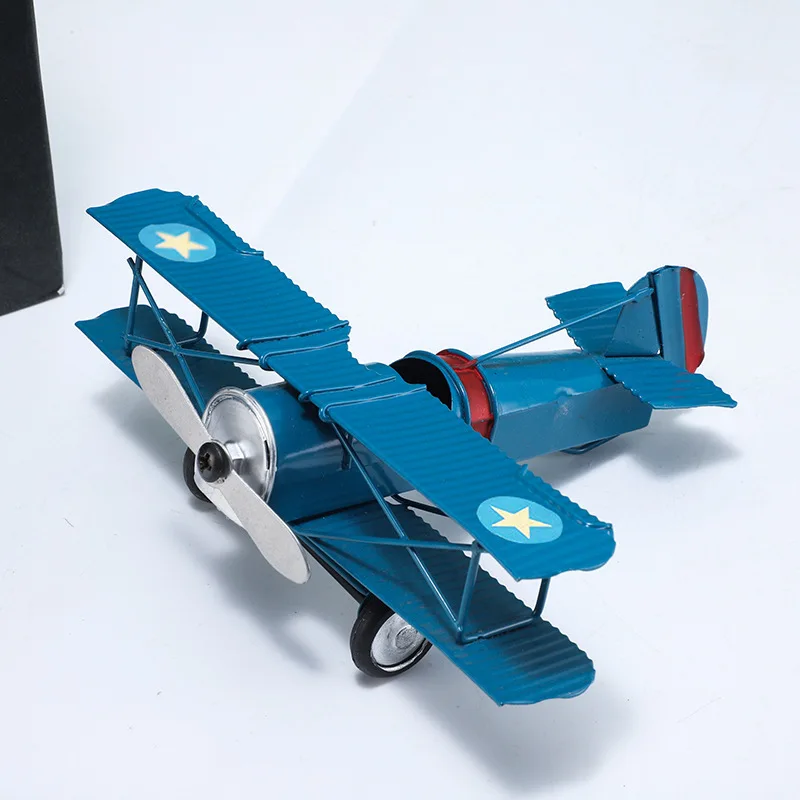 Wholesale Factory Hand-painted Retro Model Biplane Fighter Jet Creative Home Office Decoration Metal Aircraft Model Ornaments