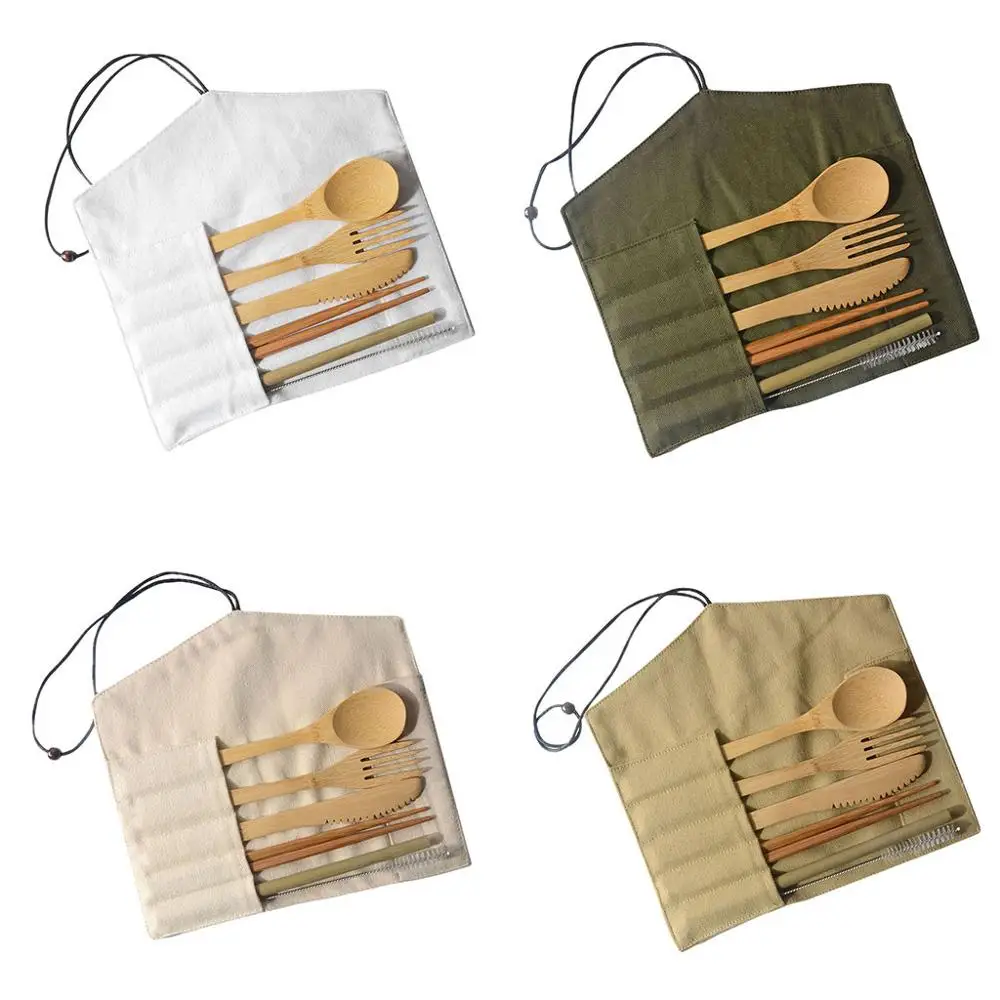 Eco-Friendly Wooden Outdoor Portable Reusable Zero Waste Utensils Travel Bamboo Cutlery Holiday gift Set