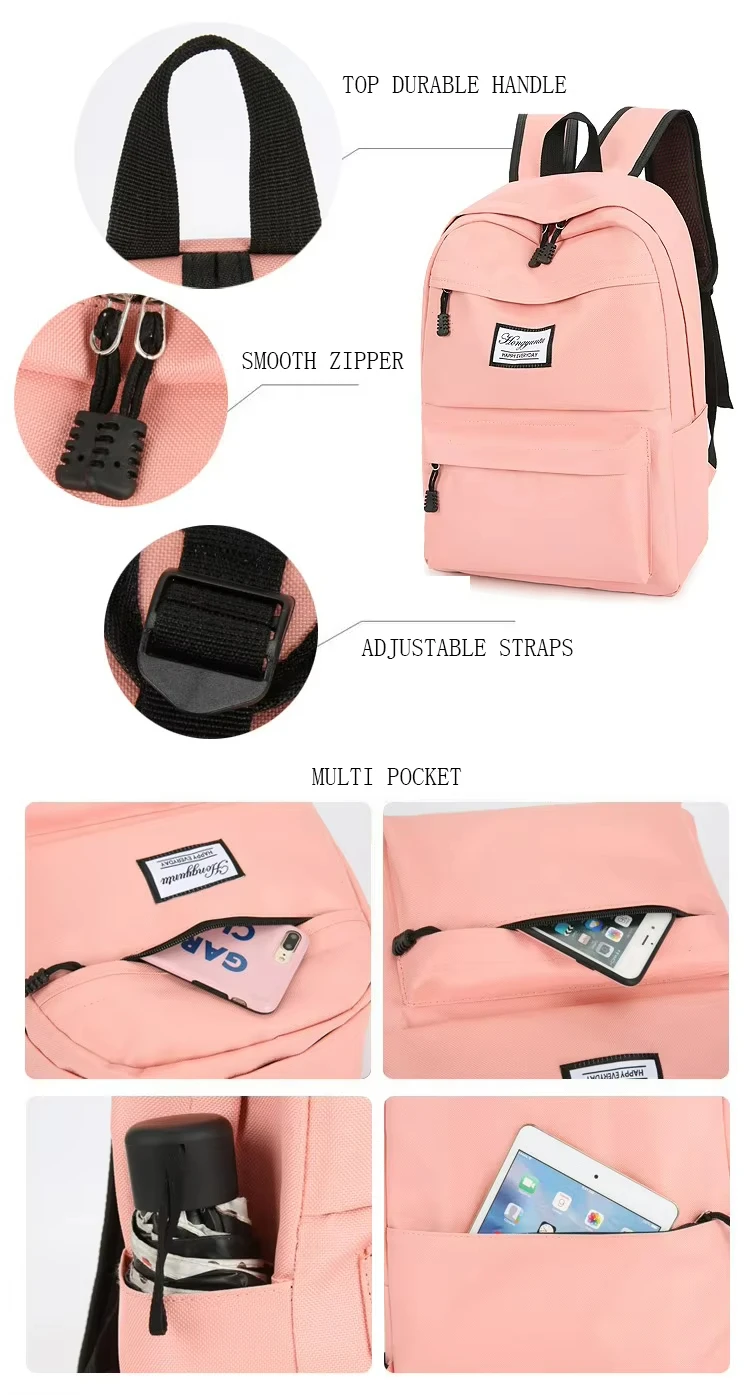 Pink Green Black Red White 4pcs Girls Back Pack Set Children Handbag Stationery Bag Canvas School Bags