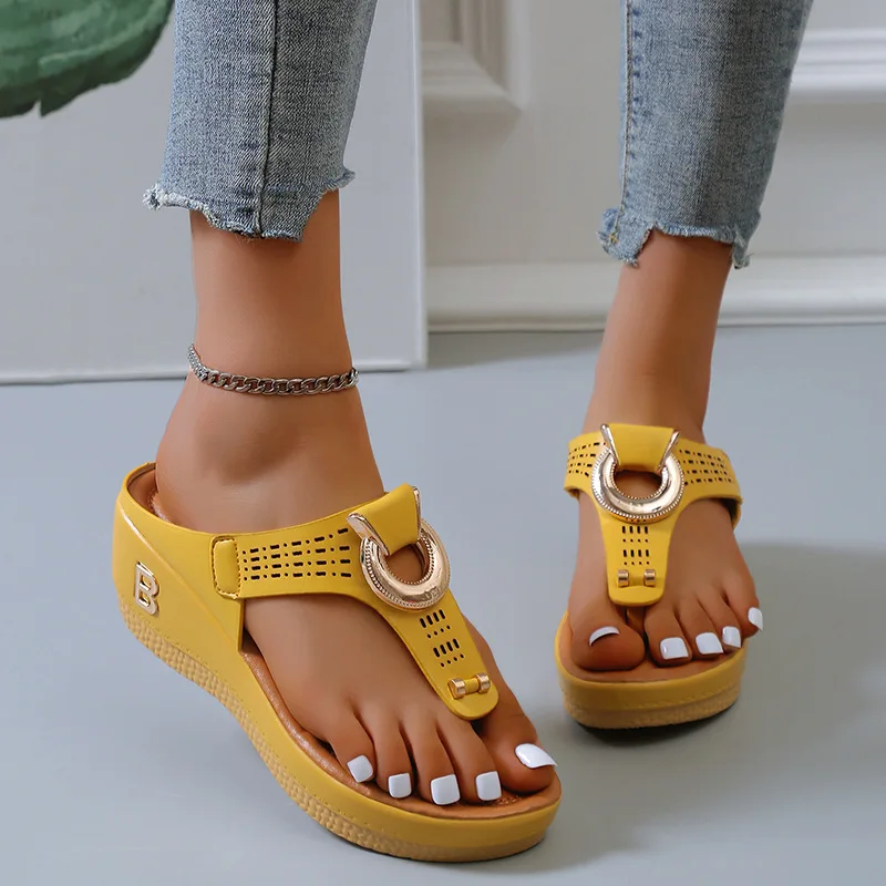 2024 summer new large size women's shoes beach wedge toe sandals