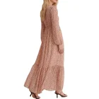 Maxi Dress Maxi Sheer Chiffon Dress Floral Print Long Sleeve Ladies Loose Casual Dress Custom