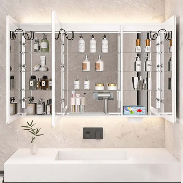 Modern Wall Mounted Bathroom Led Mirror Cabinet Smart Aluminum Washroom Medicine Cabinet white