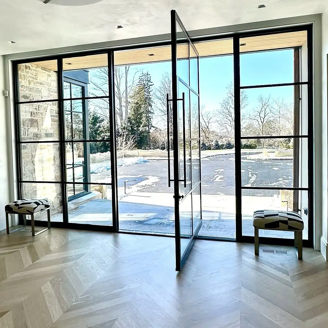 Steel Horizontal Vertical Revolving Door- Pivot Hinge Design, Soundproof & Weatherproof for Enhanced Security and Durability manufacture