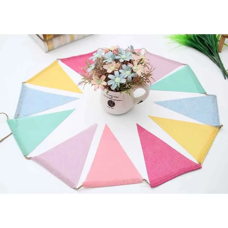4m Colorful Jute Linen Flags Pennant Birthday Bunting Banners Wall