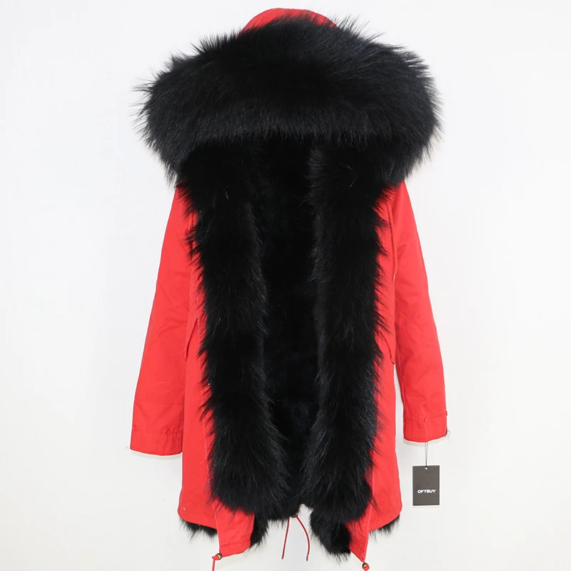 Oftbuy 2024 Winter Jacket Women Long Parka Real Fox Fur Coat Natural Raccoon Fur Collar Hood 8438