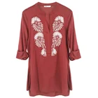 Elegant Khaki Red Viscose Cotton Soft Embroidery Breathable Luxury Women Tops Fashionable Blouses Elegant