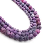 Dream Beads Wholesale Frosted Cracked Fuchsia Dream Fire Veins Agates Loose Round Beads For Jewelry Making