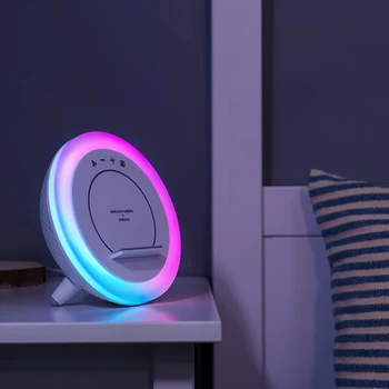 Elegant Design A21 LED Bedside Table Lamp with Wireless Charger, wireless Speaker and RGB Light for bedroom nightstand
