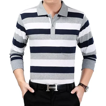 Wholesale long sleeves bulk striped blank golf polo shirts men
