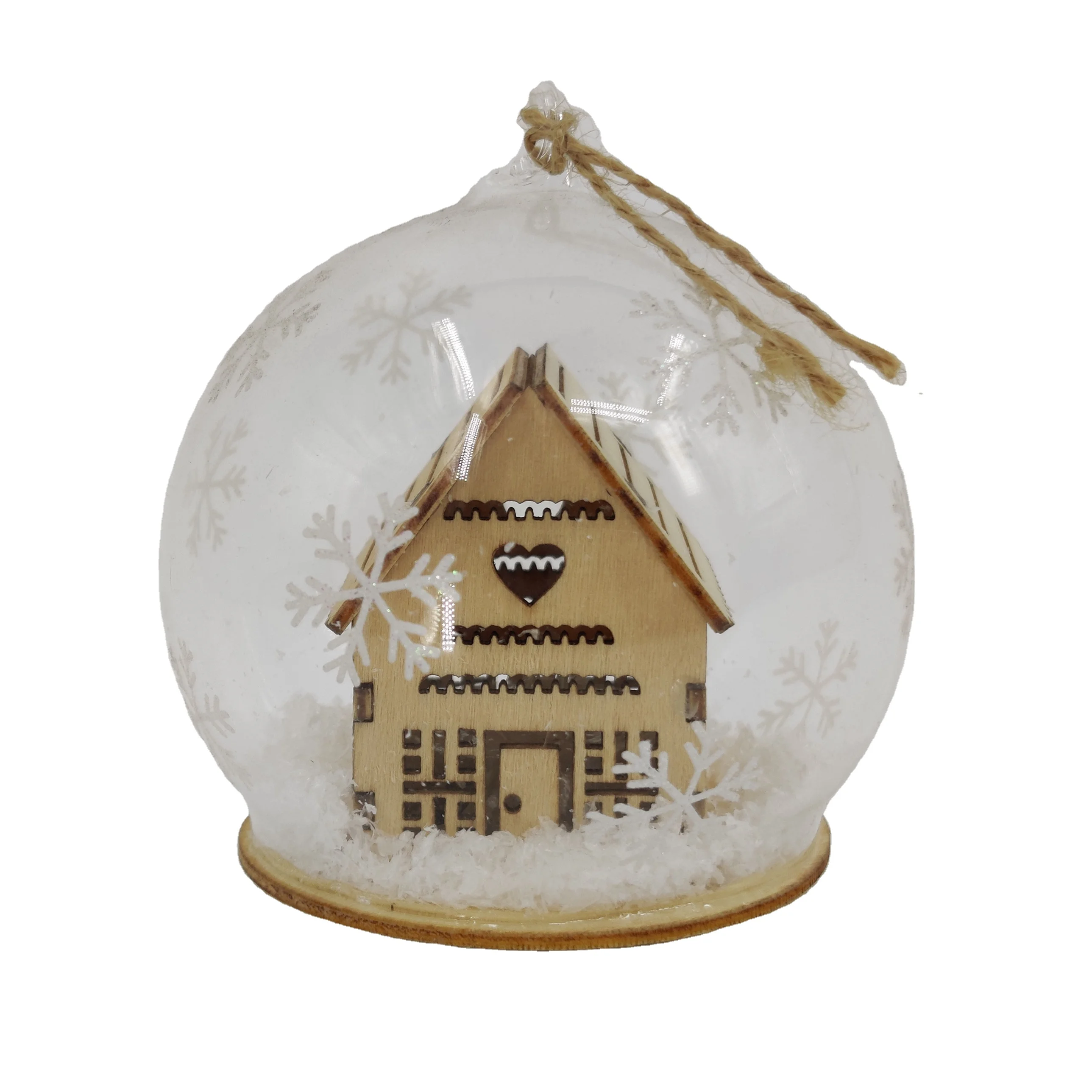 Personalized clear hanging glass Christmas ball ornaments crafts decoration ideas with snow house inside for sale factory