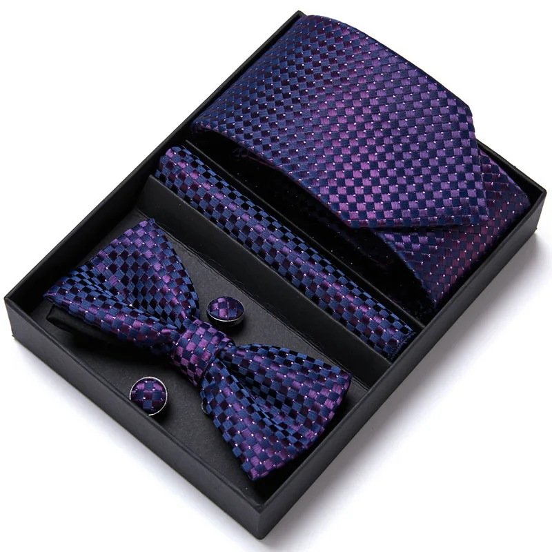 gift box fashion silk jacquard custom necktie hanky cufflink bow