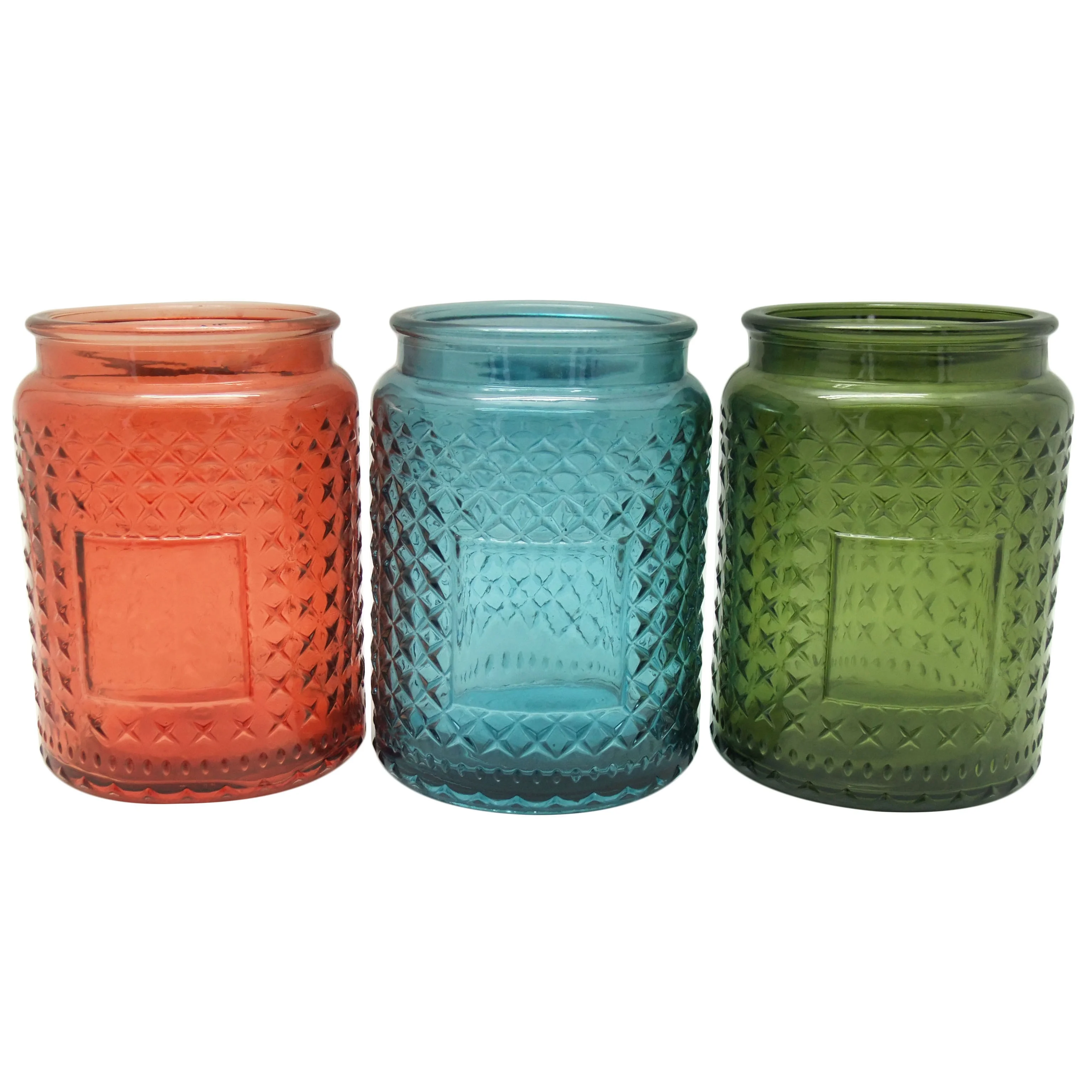 Large Embossed Glass Jar Candle 17oz Unique Candle Jars With Screw Top  Metal Lids Candle Holders 18oz Haodexin Stars Facets - Buy Large Glass Jar  With Screw Top Lid Green Jars For Tealight Candles 