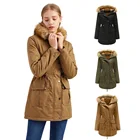 Coat Ladies Warm Long Coat Fur Collar Hooded Quilted Jacket Slim Winter Parka Outwear