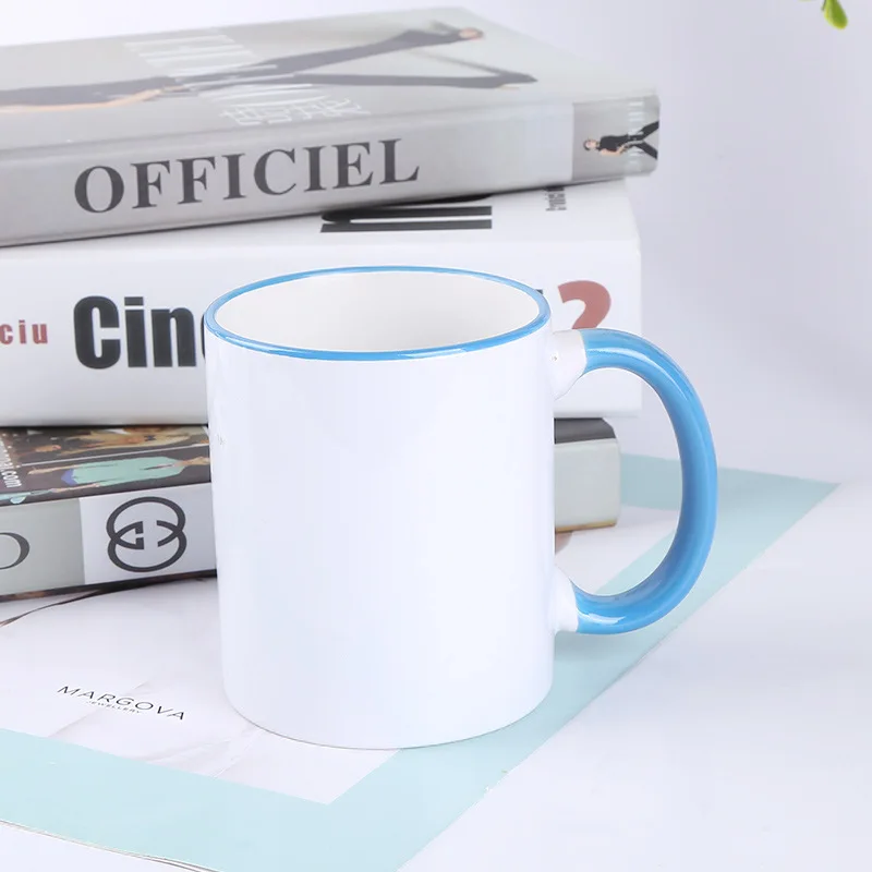 Best Price Custom Blank Sublimation Ceramic Mug With Colorful Handle And Rim