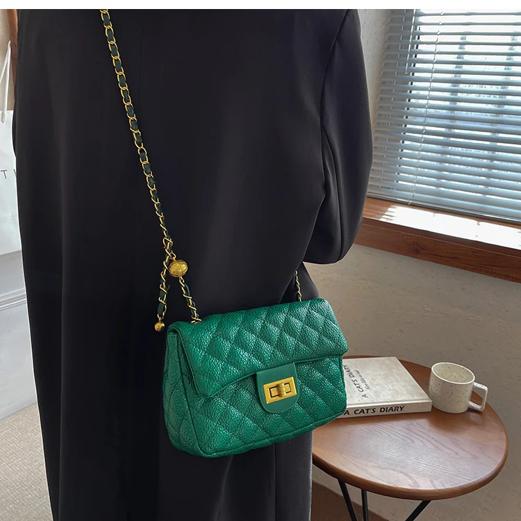 Women's Quilted Shoulder Bag - Small Woven Handbag With Thick Chain Strap, Evening Purse In PU Leather, Perfect For Casual & Dressy Outfits - View #5