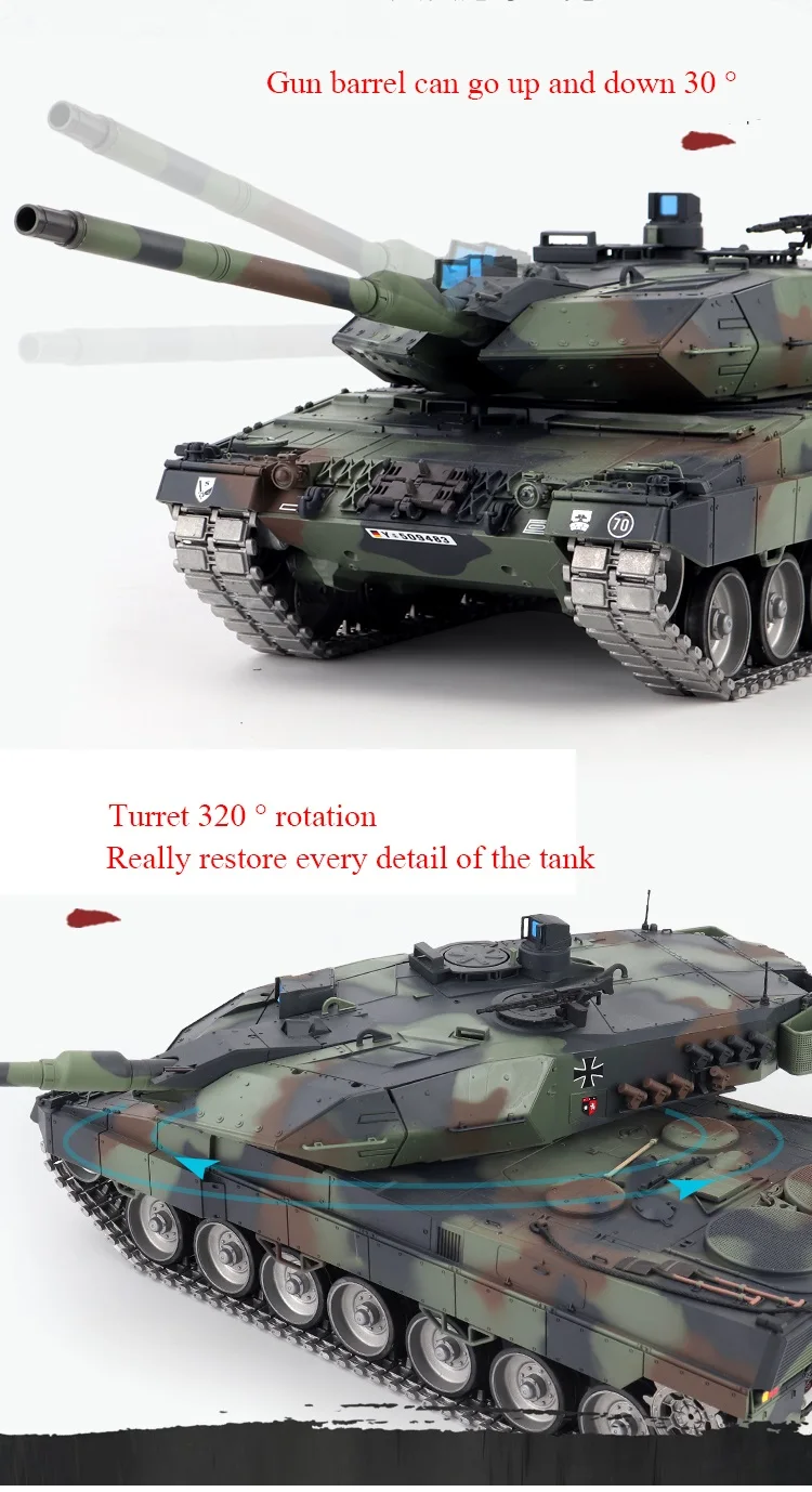 Henglong 1:16 German Leopard 2 A6 Rc Main Battle Tank 3889-1 2.4Ghz 7.0 Ultimate Edition Smoke And Sound Metal Gears Track (6)