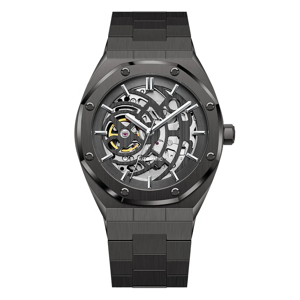 Unique Designer Automatic Watches Mens Brand Sapphire Crystal Glass Stainless Steel Mechanical Watch