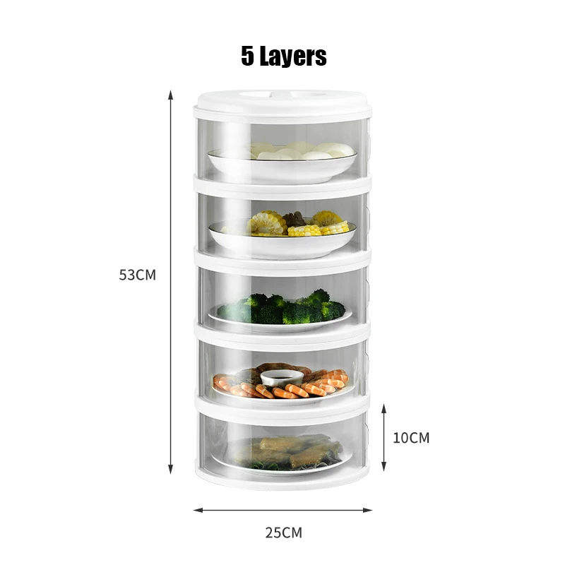 Multi-Layer Dish Rack With Cover Household Folding Portable Food Covers Transparent Stackable Dust Cover
