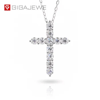 GIGAJEWE Cross Pendant 0.1ct*11 3mm white EF color 18K gold white Plated 925 Silver Moissanite Necklace