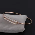 Bangle Stainless Steel Hook Clasp Open Rose Gold Cubic Zirconia Adjustable Bangle