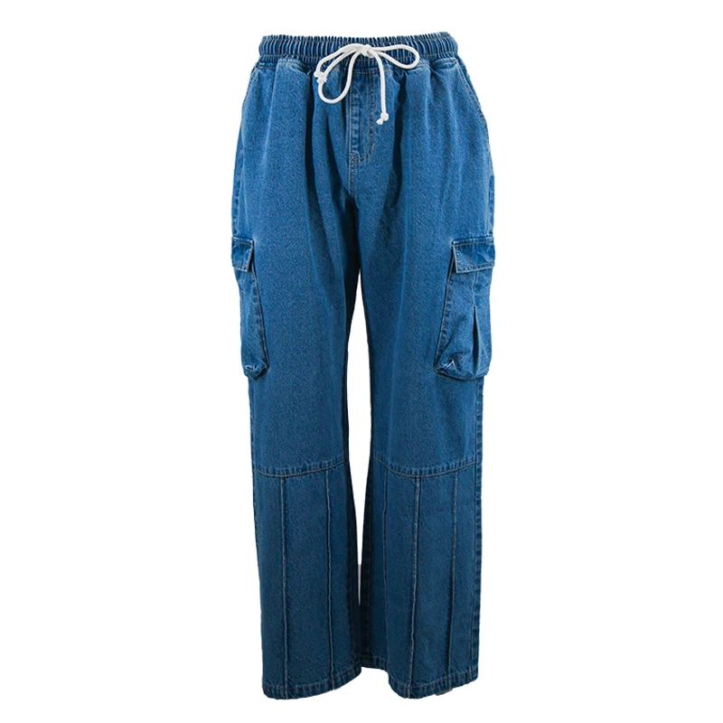 Casual Elastic Waist Loose Straight-leg Silhouette Drawstring Closure Men's Gradient Workwear Jeans supplier